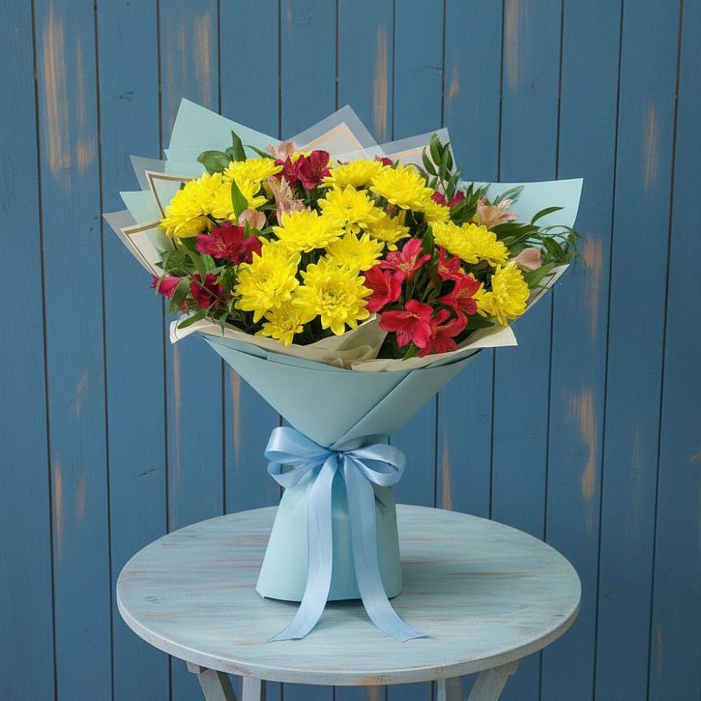 Букет цветов из: Альстромерии и Хризантемы в Смоляниново