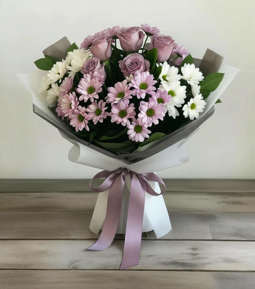 Букет цветов из: Хризантемы и Розы в Смоляниново