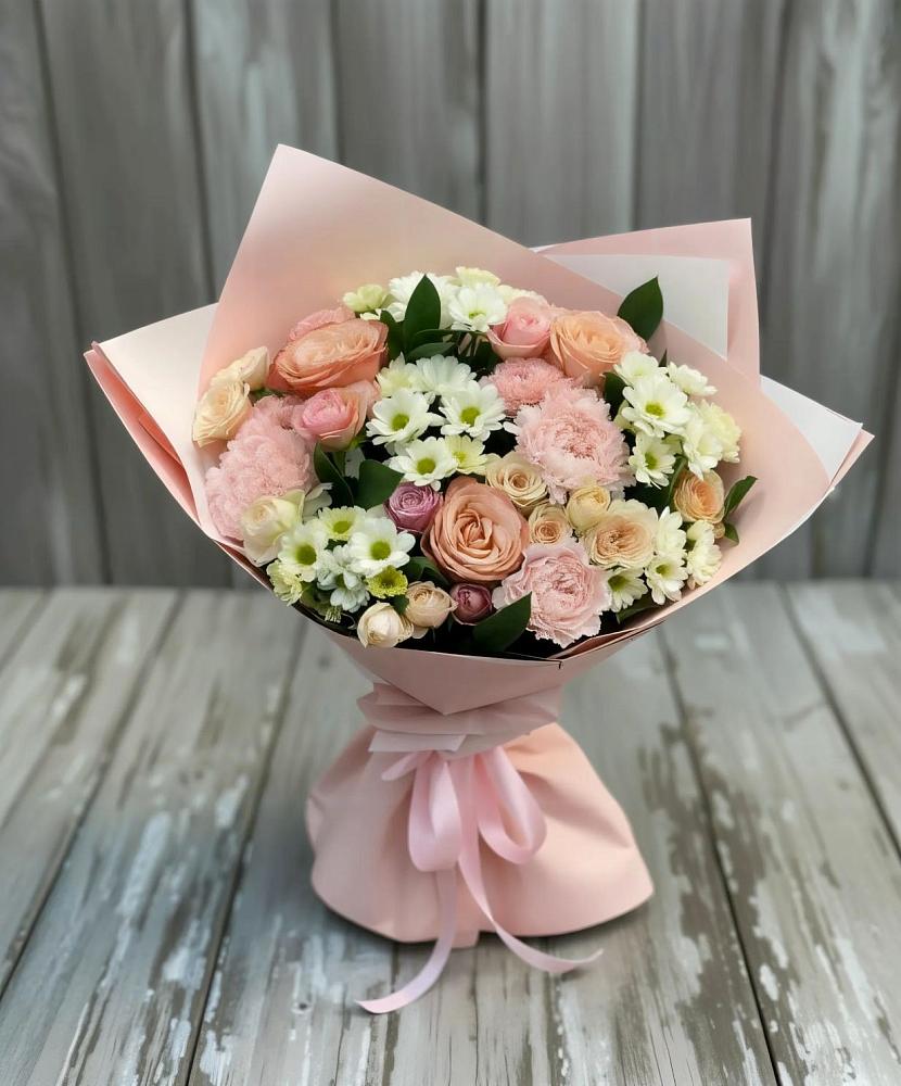 Букет цветов из: Гвоздики, Розы и Хризантемы в Смоляниново