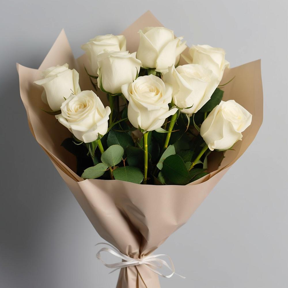 Букет 9 Белых роз Эдлесс Лав в Смоляниново