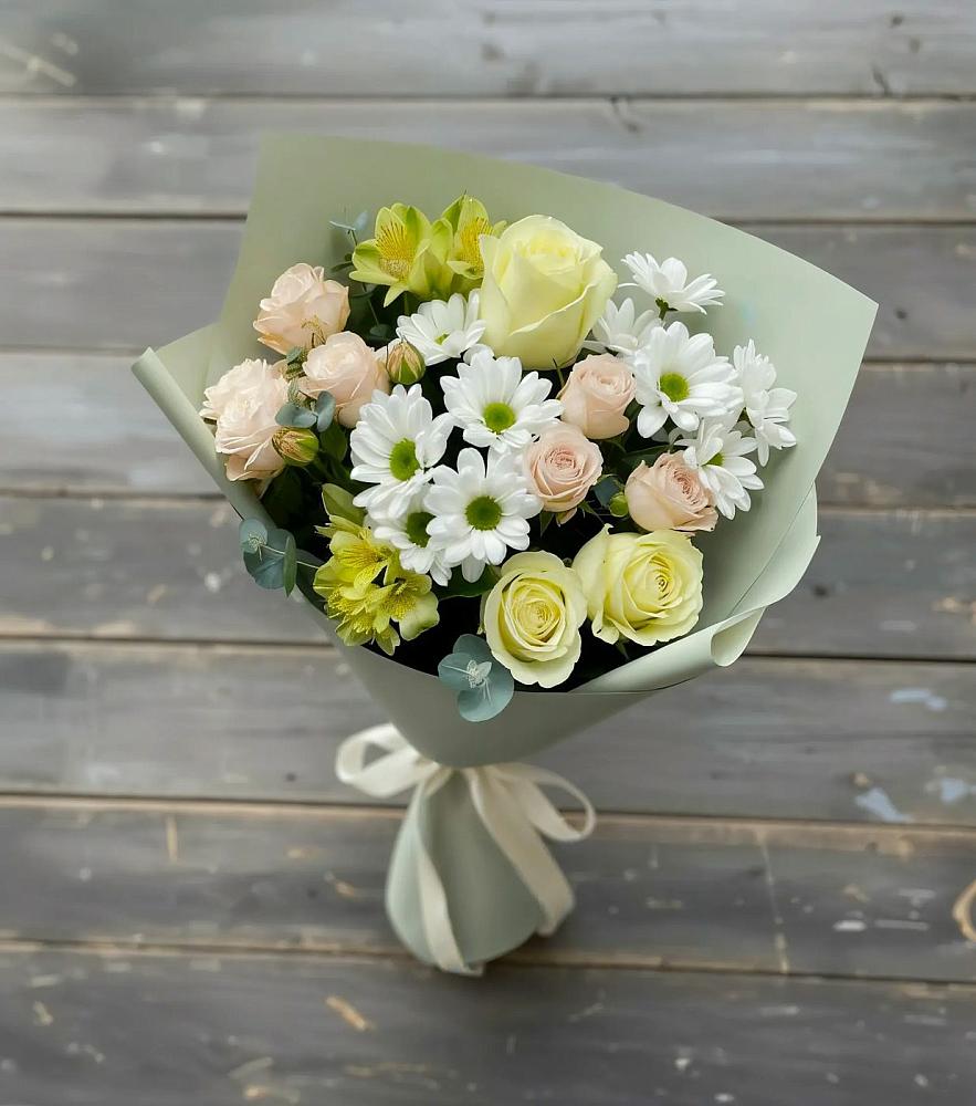 Букет цветов из: Альстромерии, Розы и Хризантемы в Смоляниново