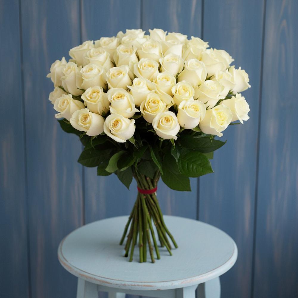 Букет 51 Белая роза Эдлесс Лав в Смоляниново