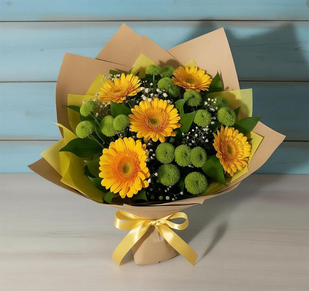 Букет цветов из: Герберы и Хризантемы в Смоляниново