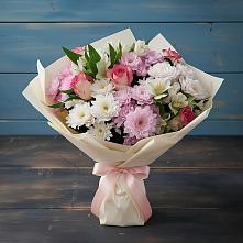 Букет цветов из:  Хризантемы, Альстромерии и Розы в Смоляниново