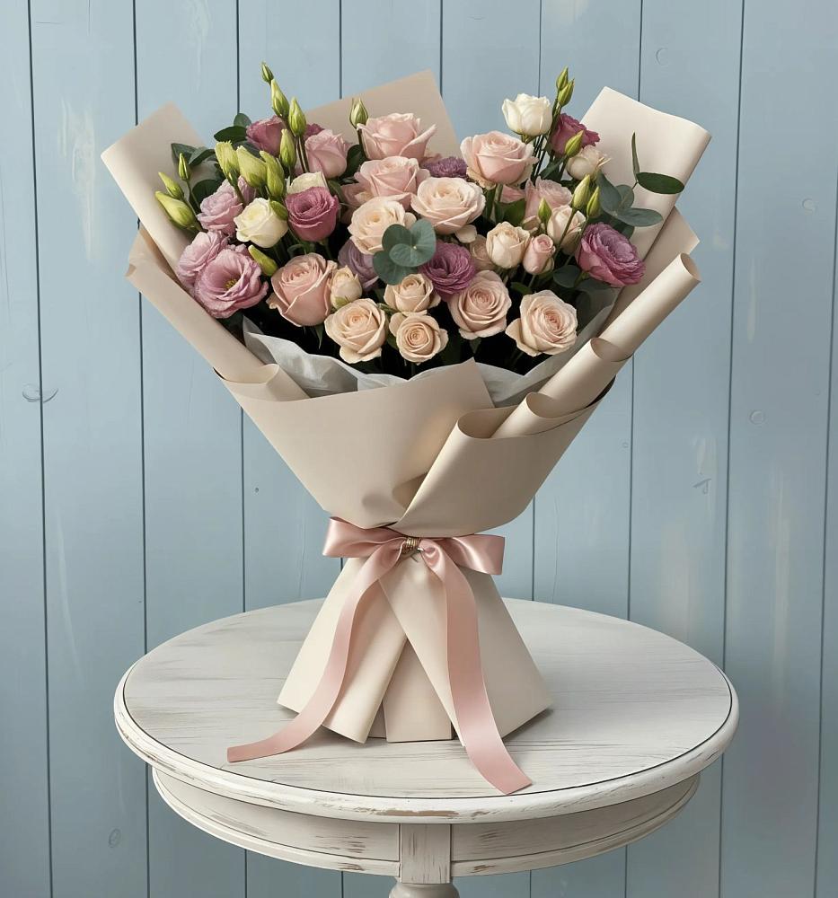 Букет цветов из: Розы и Лизиантусы в Смоляниново