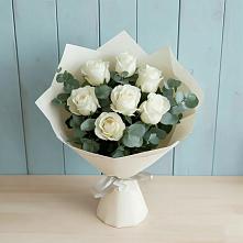 Букет Белые розы в Эвкалипте в Смоляниново