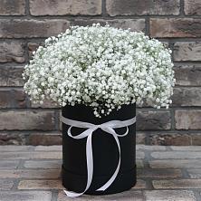 Цветочная композиция из Гипсофила в шляпной коробке в Смоляниново